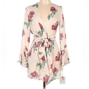 Stone Cold Fox silk wrap dress robe with rose flowers & ruffles. New with tags.